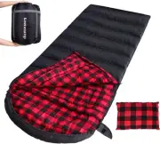0 Degree Sleeping Bag Cotton Flannel Winter Cold Weather for Large, Black_R