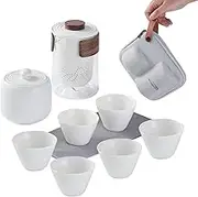 WILVENTEX Tea Cups Set, Portable Ceramic Tea Set with Travel Bag, Asian Tea Sets with 6 CPUs for Home, Outdoor, Tea time, Tea Gift, Office, Grey Travel Bag