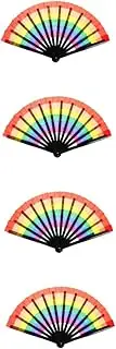 RORPOIR 4pcs Hand Fan Folding Vintage Hand Fans Rainbow Design for Dancing Decor