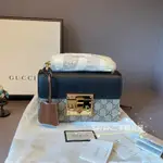 二手精品 GUCCI 古馳 老花拼色鏈條包 PADLOCK 小號肩背包 新款 409487 GG帆布