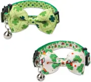 2Pcs St Patrick'S Day Cat Collar with Bow, Four Leaf Clover Cat Collar Shamrock