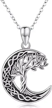 Tree of Life Necklace 925 Sterling Silver Crescent Moon Family Pendant Gifts