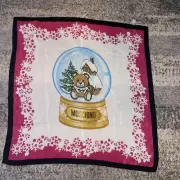 NWT Moschino Larioseta 100% Silk Teddy Bear Snow Globe Scarf Made in Italy RARE!
