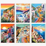 ajepon 6 Pack Paint by Numbers Kit 12x16inch-Landscape Paint by Numbers for Adults, Scenery Painting by Number on Canvas Without Frame Acrylic Oil Painting for Gift Home Wall Decor 30x40cm