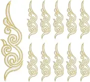 uxcell 10 Pack 6.9" Embroidery Appliques for Sewing, Embroidered Applique with Gold Trimming Floral Sew Iron on Patch for DIY Sewing Crafts Wedding Clothing Decor, White