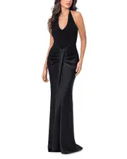 Aqua Halter Mixed Media Gown - Exclusive