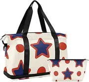[Amooorous] Wine Red Stars Dot Beige Oversized Travel Duffel Bag Weekender Duffel Bag with Adjustable Strap for Airplane Traveling Foldable, wine red stars dot beige, 1 size