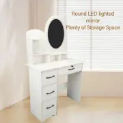 YA Vanity Desk With Round LED Lighted Mirror Makeup Vanity Dressing Table With 4