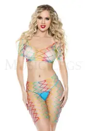 Fence Net Crop Top/mid Thigh Length Open Crotch Short Set. Music Legs 9830