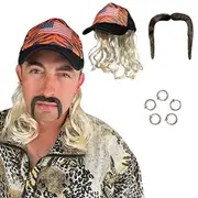 Tiger King Joe Cap with Mullet Wig Moustache Earrings