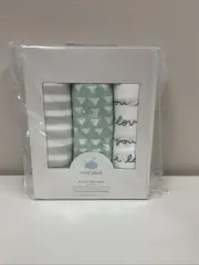 Cloud Island Muslin Blankets In Mint, Grey, And White - New in Box