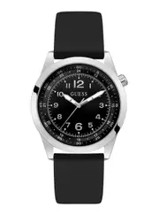GUESS Men's Black Silver Max Silicone Watch