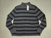 Eileen Fisher Merino Wool Turtleneck Sweater Large L - Gray Black Stripe Minimal
