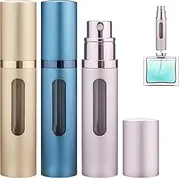 Mini Travel Perfume Atomiser Bottle - Qavhun 3-Pack 5ml Leakproof Travel Perfume Refillable Bottle with Pump, Portable Fragrance Atomizer for Women and Men (Gold & Blue & Pink)