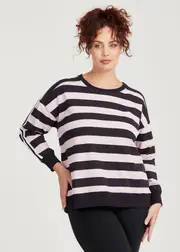 [Taking Shape] Taking Shape Active Cotton Stripe Sweatshirt Size 26 in Eggplant / Dusty Lilac - Plus Size Women's Clothing Eggplant / Dusty Lilac