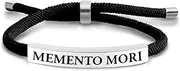 [Brigada Sales] Memento Mori Bracelet Braided Cotton Momento Mori Engraved Zinc Metal and Cotton Braided Bracelet for Men and Women Stoic Gift, Black, One Size