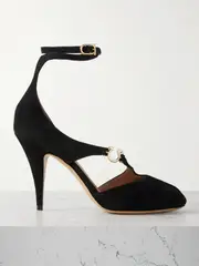 [Ferragamo] Ferragamo - Molly Embellished Suede Pumps - Black - US11.5 US11.5 Black