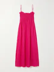 [THREE GRACES LONDON] THREE GRACES LONDON - Farah Shirred Striped Seersucker Maxi Dress - Magenta - UK 12 UK 12 Purple