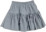 [GDZLYH] Women's Elastic Waist Pleated Layer Ruffle Hem Flowy A Line Short Skirt