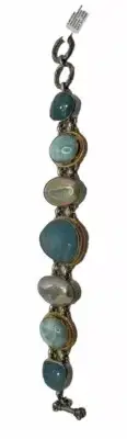 Natural Larimar & Aquamarine Gemstone Link Bracelet 925 Silver New
