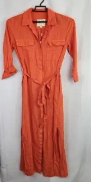 L'Agence NWT Women's 100% Linen Cameron Orange Shirt Dress Small Oversized