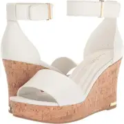 Franco Sarto Womens Clemens Cork Wedge Sandal White Leather 11M