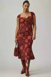 NWT Anthropologie The Cecily Fit & Flare Sweetheart Dress Size XLP Wine 9B407