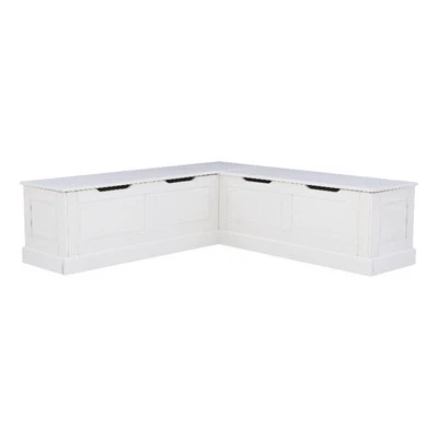 Pemberly Row White Wood Nook With Black Polyester Fabric Cushions