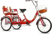 DEFGHIJ 20 Inch Trike Adult Tricycle with Child Carrier Back Seat Single Speed 3 Wheel Bike with Double Chain Shock Absorbing Front for Adult Seniors Women Men City Bike