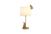 Everette Eclectic Accent Table Lamp Light with Two Rabbits Playing Fabric Shade - Gold and White