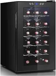 Thermoelectric Red Wine and White Cooler for 18 Bottles, Independent Refrigerator with LCD Screen, Digital Tactile Controls, Silent Operation Thermostat