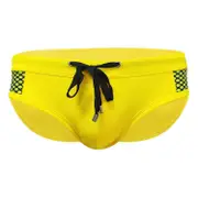 Men Summer Swim Briefs Low-rise Drawstring Sexy Swimming Briefs Dot Stitching Print Swimming Trunks Yellow M