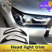 Matte Black Head lights Trim Cover to suit Toyota Hilux SR5 Rogue 2020 2021+