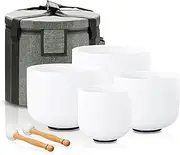 Lycrystal Singing Bowl Set of 4 PCS 6" A Note 8" F Note 10" G Note 12" C Note Frosted Chakra Quartz Crystal Sound bowls With Carry Case Bag.