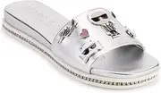 [Karl Lagerfeld Paris] women's Jeslyn Effortlessly Fashionable Slide-on Shoes with Bold Klp Pins Flat Sandal