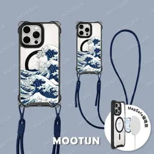 【MOOTUN沐盾】iPhone15 14 13 Pro Max 磁吸掛繩手機殼MagSafe 浮世繪海浪黑框(附手機掛繩)