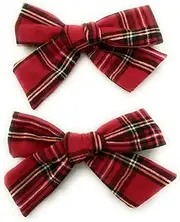 [Garnirise] Tartan Hair Bow 2pcs Plaid Festive Accessories, Tartan Bow Clips, Scottish Bow Hair Clips Hair Bows for Girls Kids (Red)