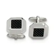 Men's Stainless Steel and Carbon Fiber Beveled Edge Cuff Links, 17mm