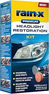 Rain-X 610153 Headlight Restoration Kit - Car Light Lens Cleaner/Restorer with Sanding & Polishing Drill Attachments & Sealant Wipe, Removes Scratches & Oxidation- All in 1 Long Lasting Formula