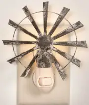 WINDMILL NIGHT Light Aged Weathered Metal Windmill Light Ready 2 Plug in w/Bulb