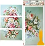 GLOBLELAND 3 Sheets Colorful Oil Painting Flower Rub on Transfers 6x12inch Peony Flower Furniture Decor Transfers Vintage Floral Transfers Stickers for Bedroom Living Room Desk Table Decoration
