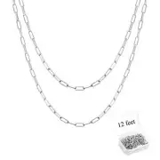 12 Feet Silver Plated Brass Paperclip Chain Link Bulk for Jewelry Making 4x10mm