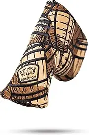 Pins & Aces Bourbon Barrel Head Cover – Premium Handcrafted Leather Headcover – Tour-Quality Protection for Putter – Whiskey-Inspired Accessory – Urban Design for Your Golf Bag (Blade)