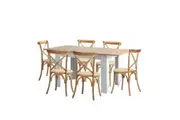 Oikiture 160cm Extendable Dining Table with 6PCS Dining Chairs Crossback Wooden