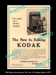 OLD LARGE HISTORIC KODAK CAMERA ADVERTISMENT THE 4a FOLDING POCKET CAMERA c1910
