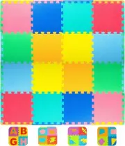 Foam Puzzle Floor Mat for Kids – 12x12 16 Tiles Interlocking Play Mat with Co...