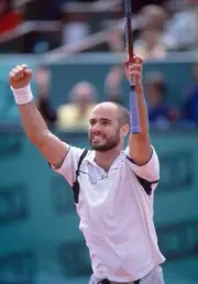 Andre Agassi USA celebrates after defeating Andrei Medvedev of Ukr- Old Photo 2