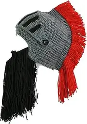 [KiRYu] Wig Beard Hats Barbarian Knit Beard Hat Wig Beanie Hat Funny Roman Cosplay Knight helmet Knit hat Beard Facemask