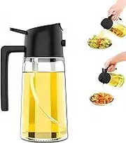 Feniro Glass Olive Oil Dispenser Bottle for Kitchen - 2 in 1 Oil Dispenser and Oil Sprayer for Cooking, Air Fryer, Salad, BBQ, Salad, Frying, 470ml Olive Oil Sprayer (Black)