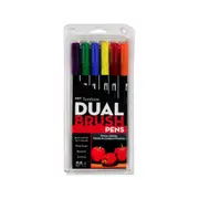 6pc Tombow Dual Brush/Fine Pen Marker Water-Based Sketching/Drawing Set Primary